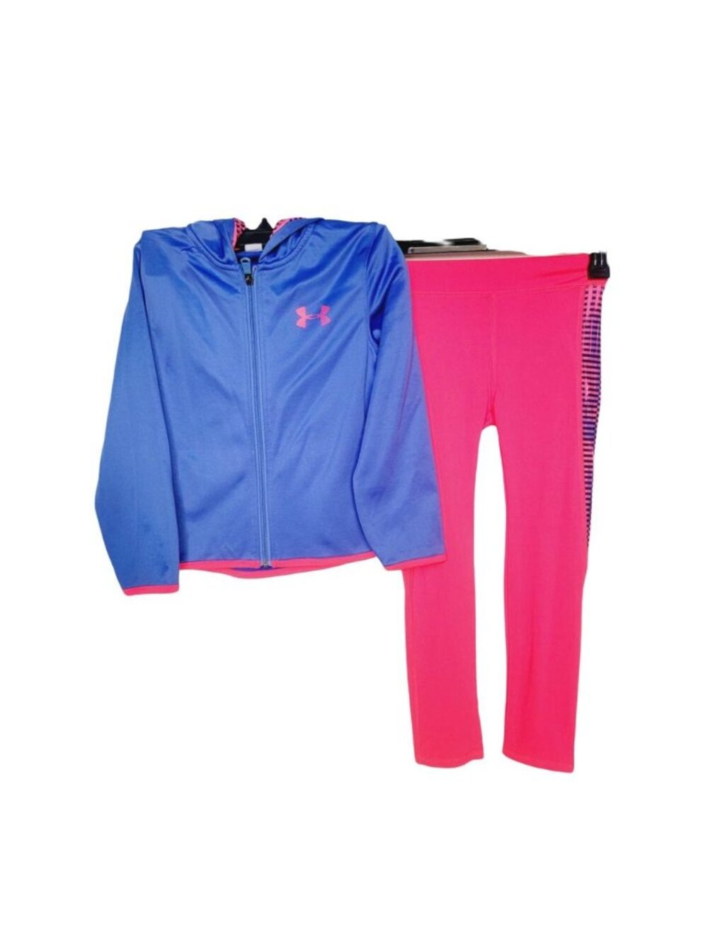 ❤️Under Armour Sz 6 Girls Pink Purple zip Hoodie and Legging pant Sport Set New